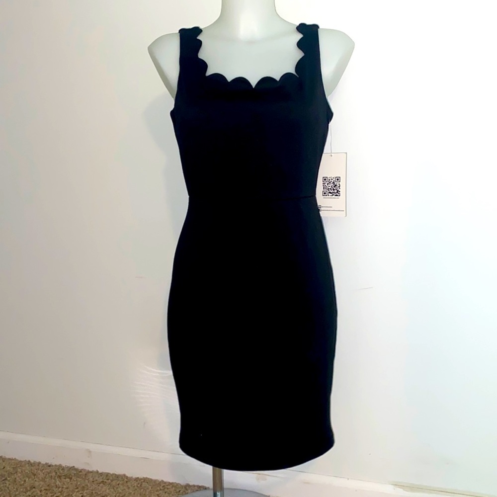 Scalloped Neck Black Dress